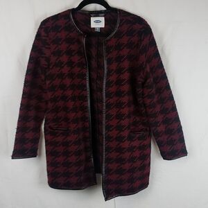 Old Navy XS Red & Black Houndstooth Cardigan